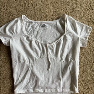 Hollister White Crop Tie Front Blouse